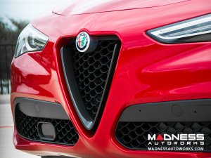 Alfa Romeo Stelvio Front V Shield Grill Frame + Emblem Frame Kit - Carbon Fiber - Feroce Carbon